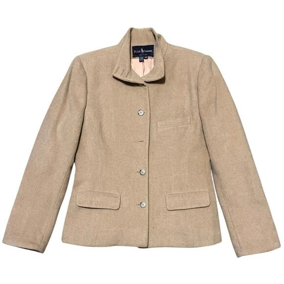 VTG Ralph Lauren Purple Label Blazer Jacket Womens 12 Camel Hair Tan USA Luxury - Picture 1 of 13